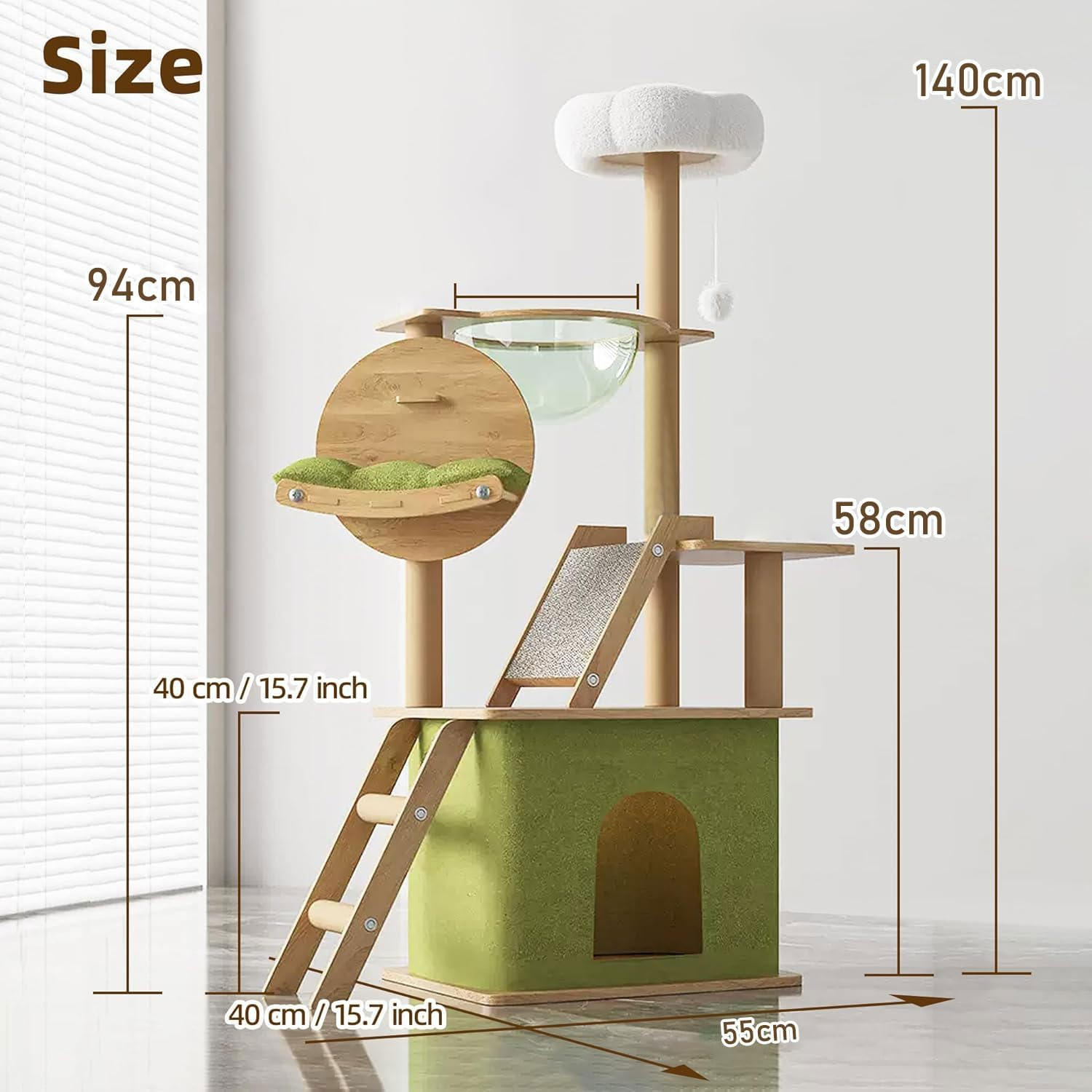 LIODUX Large Cat Tree, 140CM Cat Tower for Cats, Super Spacious Condo, Cat Climbing Frame, Large Cat Nest, Wide Padded Perch Scratching Posts & Pad for Indoor Cats image number 5