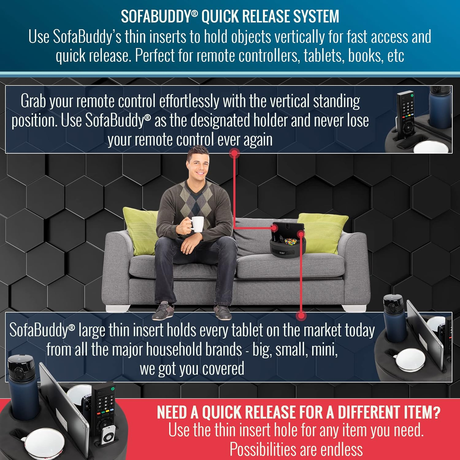 Convenient Couch Cup Holder, Couch Caddy, Sofa Cup Holder. the Perfect Couch Accessory 99D5-Circle-Leather-Black - 99D5-Circle-Leather-Black image number 3