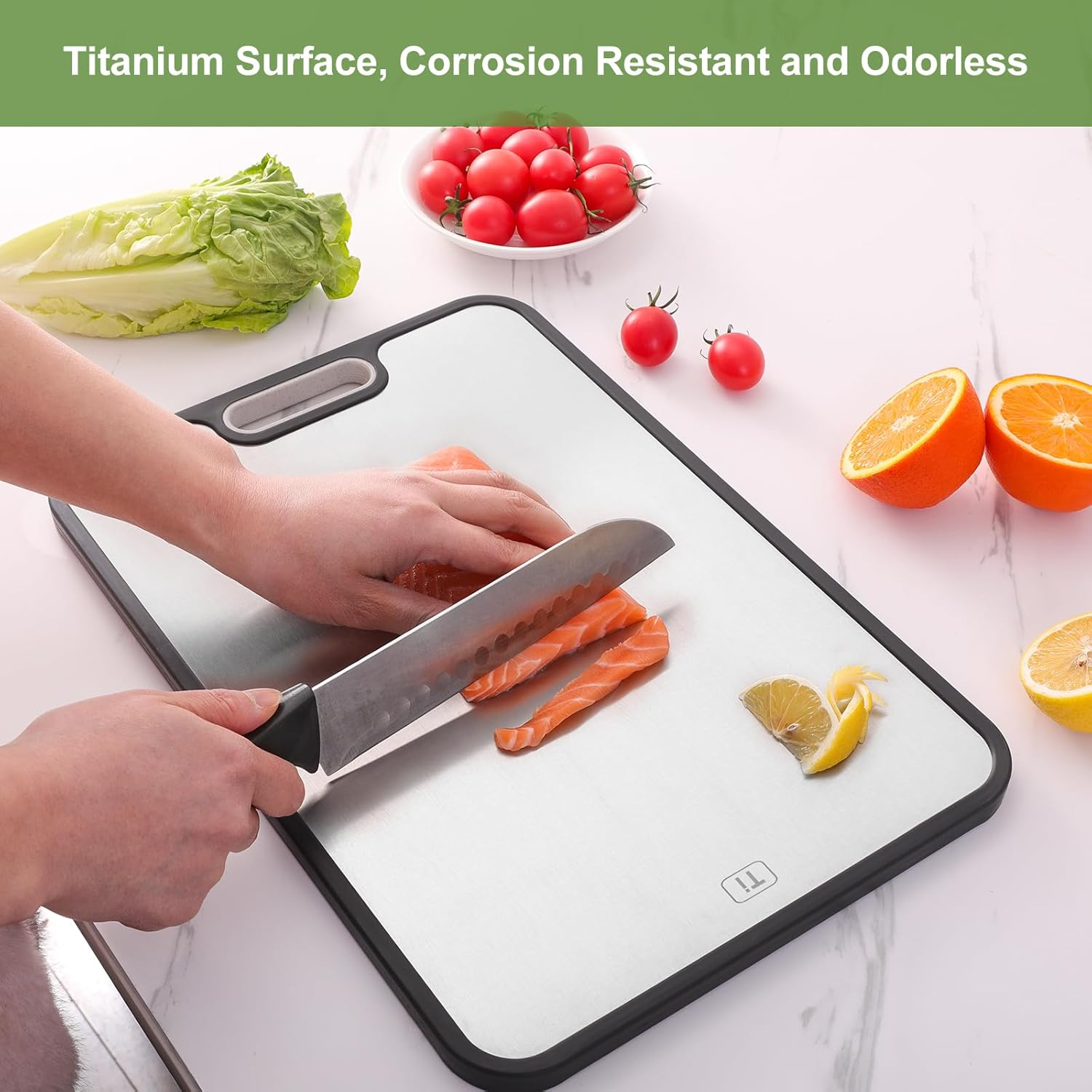 Titanium Cutting Board for Kitchen, Double Side Large Cutting Board for Meats, Fruits and Vegetables, Chopping Board with with Juice Groove, 15.2X10.4Inch