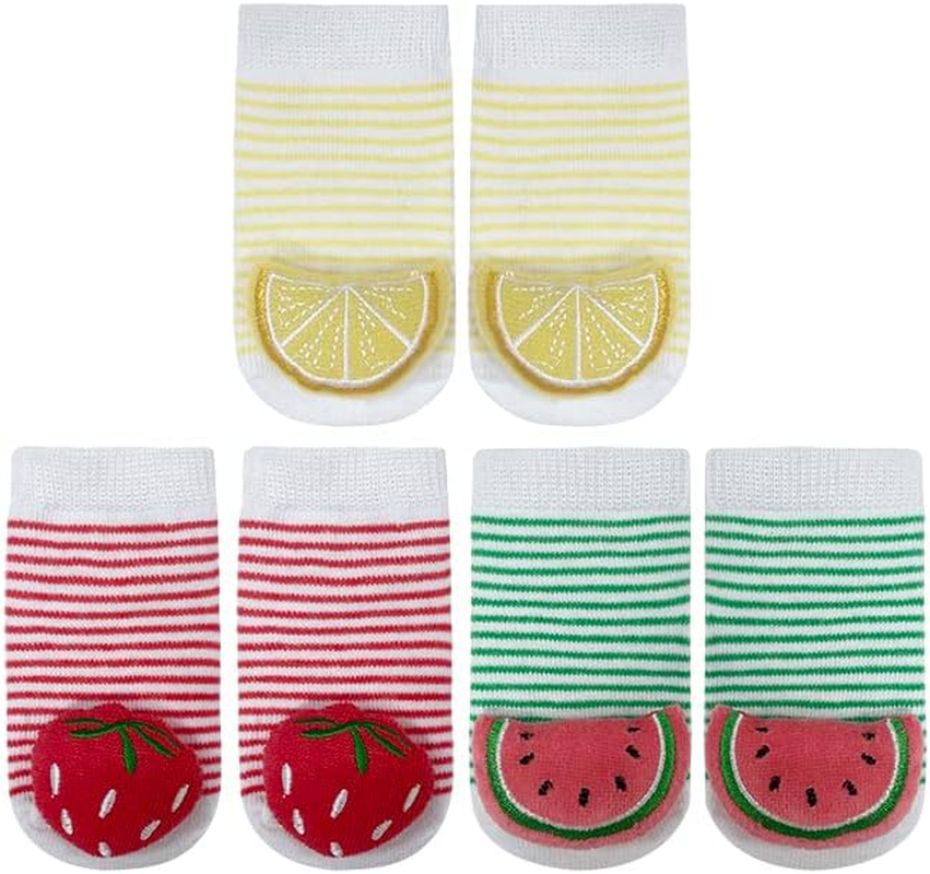 PUPPET Baby Girl Rattle Socks for 0-6 Months Fruit Themed Set Lemon Strawberry Watermelon Infant Socks Rattles