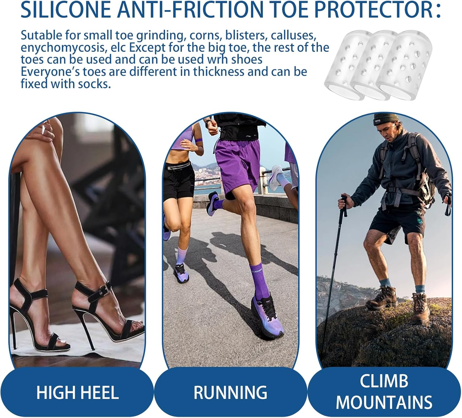 30 Pcs Anti-Friction Silicone Toe Protector, Breathable Soft Clear Gel Toe Covers Caps Guards for Men Women, Toe Sleeves for Corns, Blisters and Pain Relief, 6 Pcs Big Size + 24 Pcs Little Size image number 6