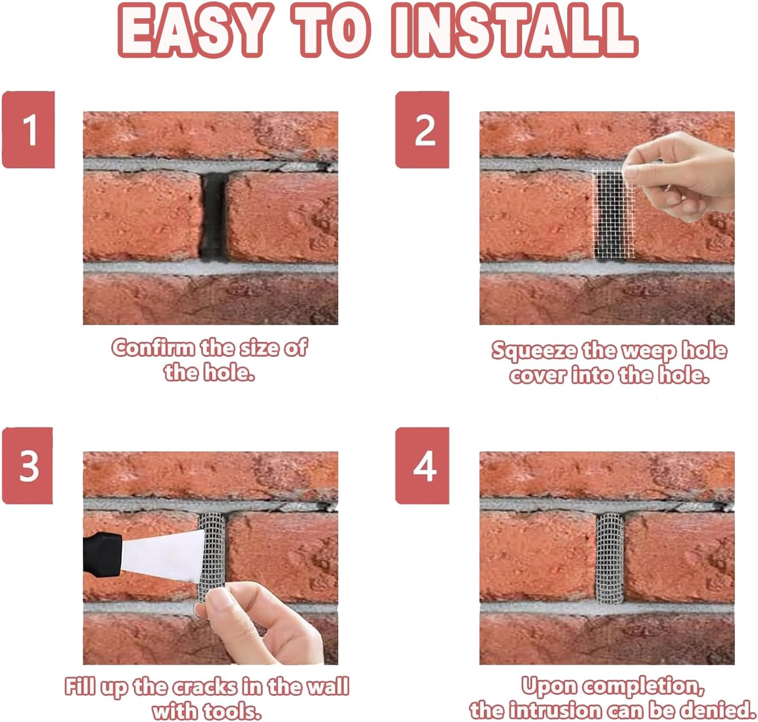 100 PCS Stainless Steel Brick Weep with Stainless Steel Spatul Hole Covers for Brick Walls Filler Bended Window Weep Hole Covers to Stop Mice Wasps Lizards,Snakes Scorpions Many Insects