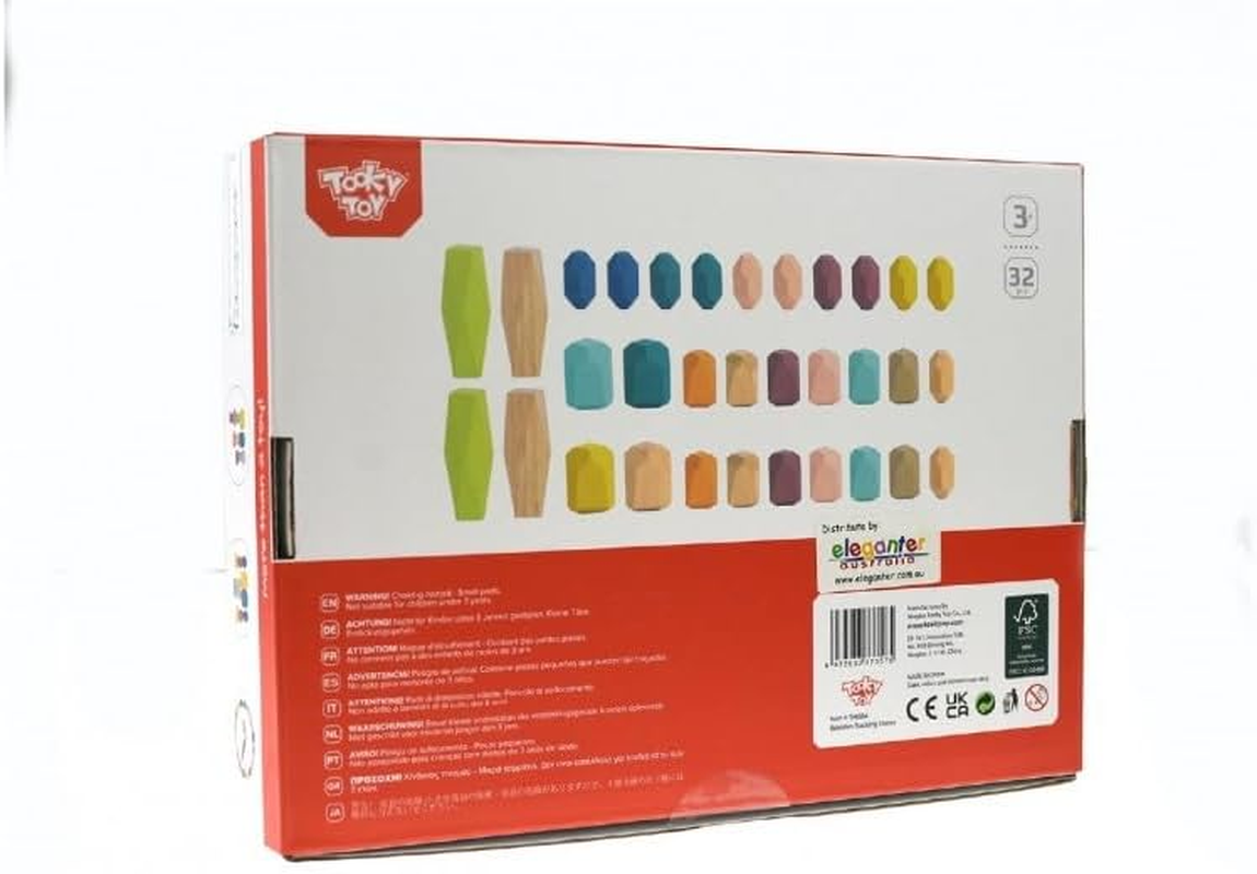 Tooky Toy Wooden Stacking Large Stone Rock Blocks Toy 32-Piece Balancing and Stacking Set for Kids image number 1