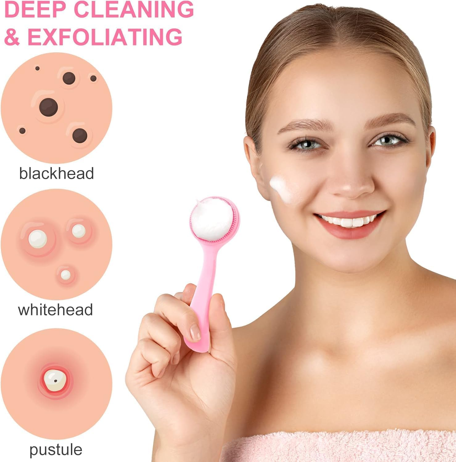 Silicone Face Scrubber for Women, Soft Face Cleansing Brush, Manual Scrubber Exfoliator for Sensitive Skin Deep Cleaning Care, Face Cleansing Brush for Makeup Residues Removal 2Pcs