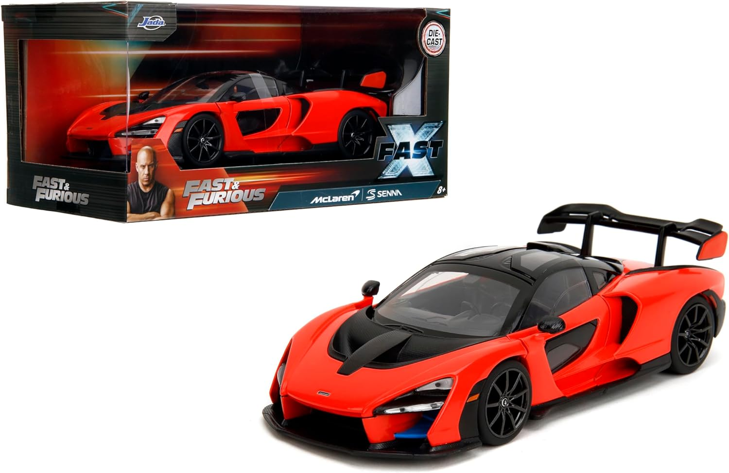 Jada Toys Mclaren Senna - Fast & Furious 1:24 Scale Die-Cast Vehicle &ndash; Detailed Interior, Opening Hood, Doors, and Trunk &ndash; Collectible Model Car for Ages 8+ - Orange/Black image number 6
