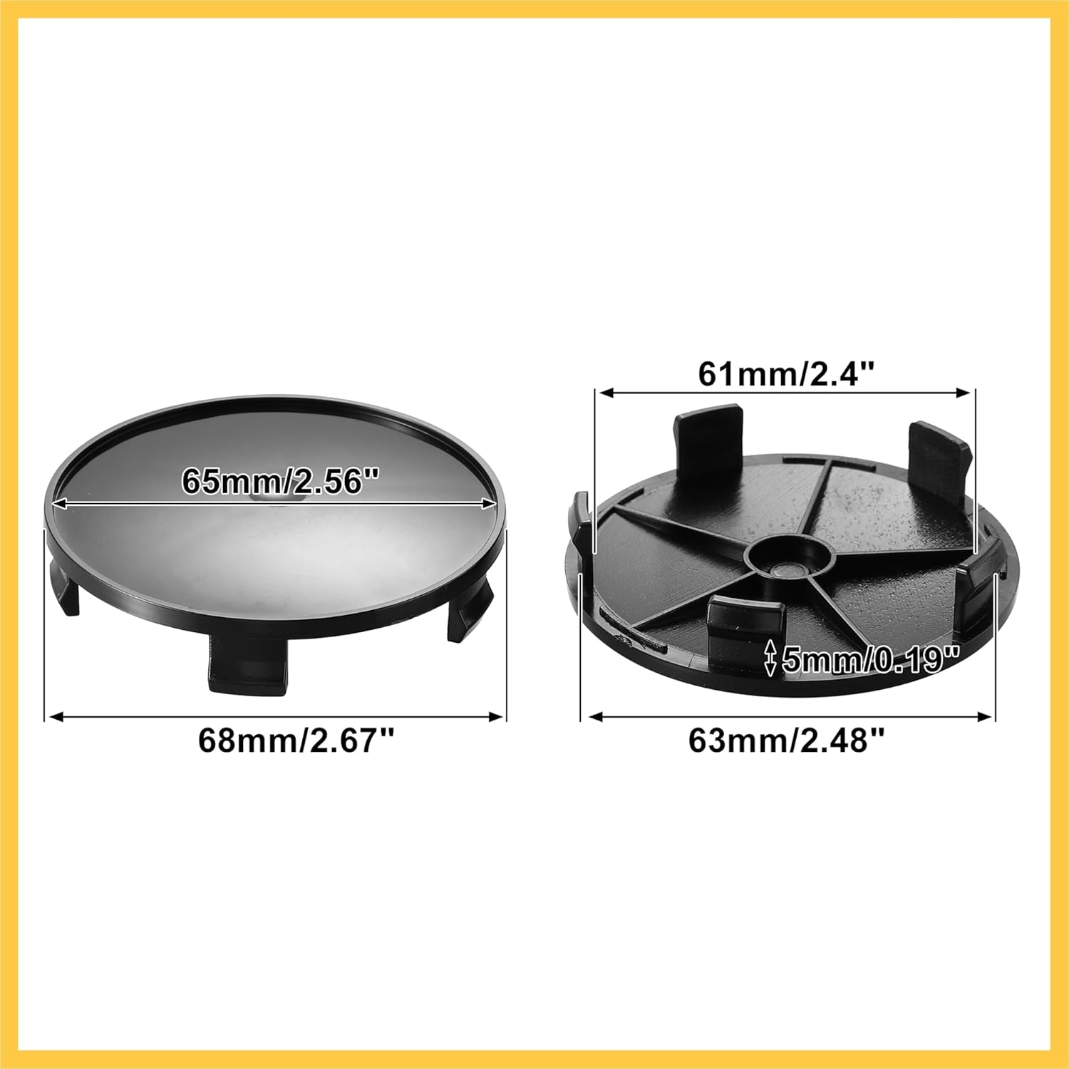 REPAIROCK 4 Pcs 68Mm Dia Black 5 Clips Automotive Wheel Center Tyre Hub Caps Cover for Car Auto Replacement Parts image number 3