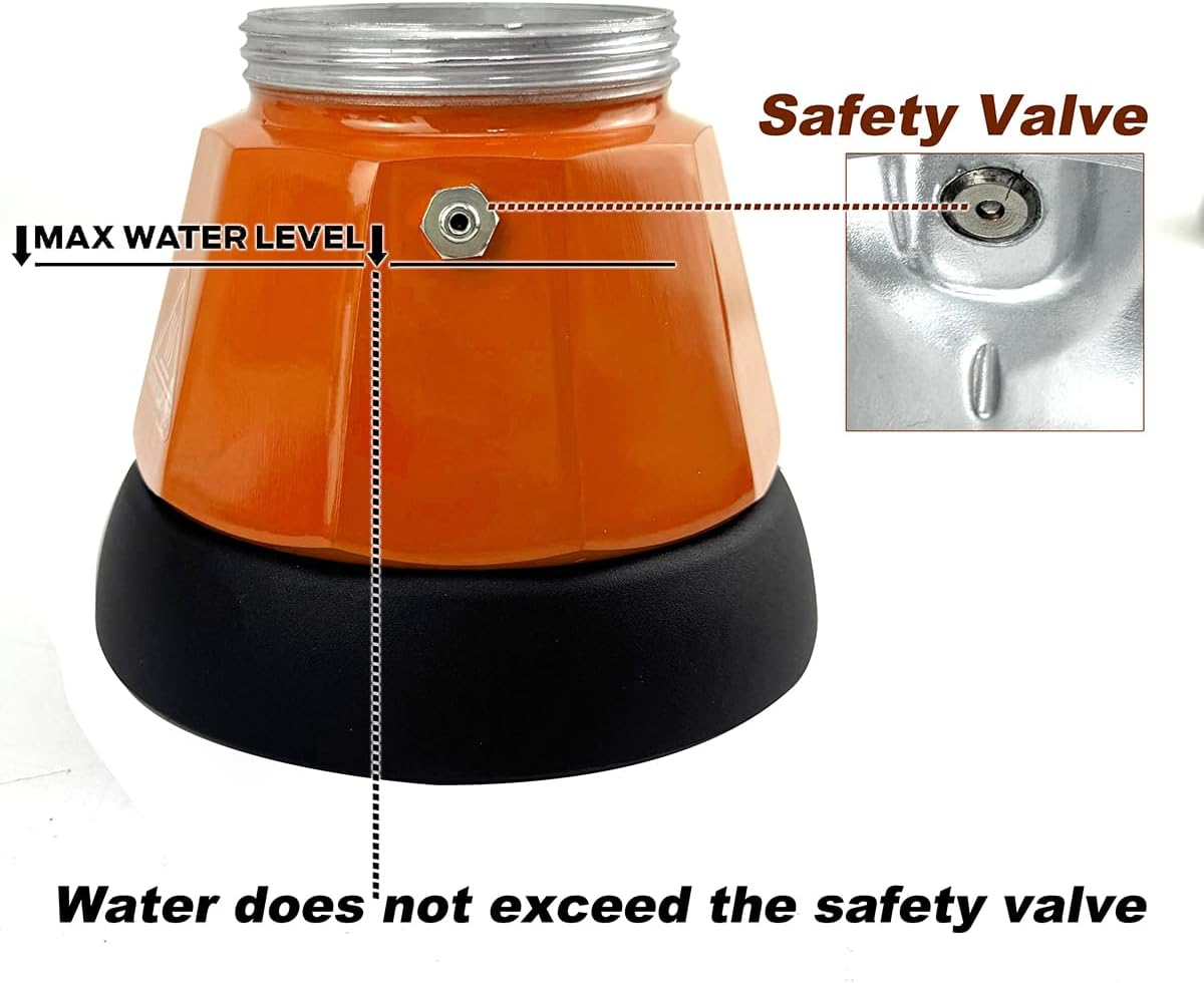Mornest Electric Moka Pot Coffee Maker, Electric Espresso Maker Auto Shutoff, Italian Classic, 360 Degree Rotating Base, Portable Home Travel, 3/6 Cups (150/300Ml) (Orange, 3 Cups) image number 6