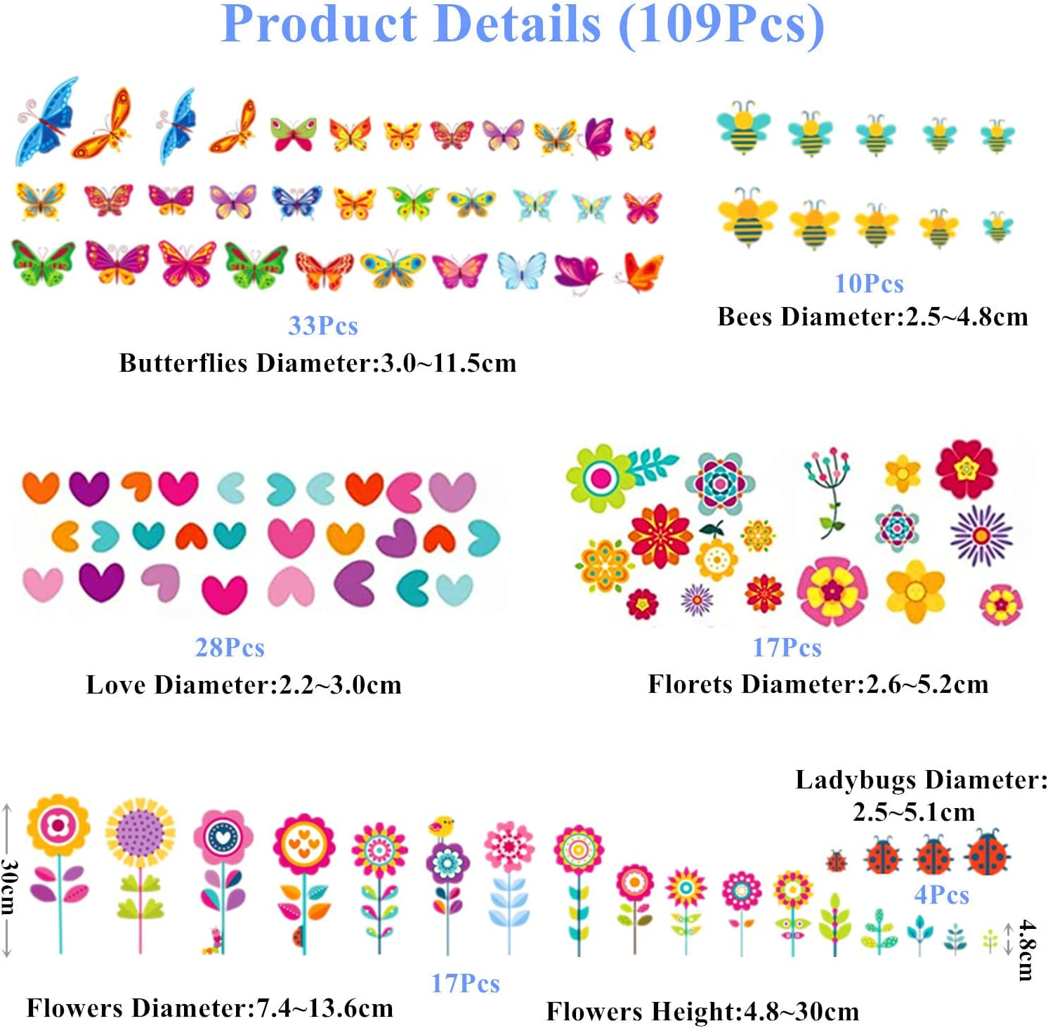 109Pcs Window Stickers, 9 Sheets Double Sided Reusable Window Decals with Flowers, Butterflies and Bee, Anti-Collision Stickers for Glass Door, Window Decorations for Home, School, Kindergarten, Shop. - Ws05 image number 4