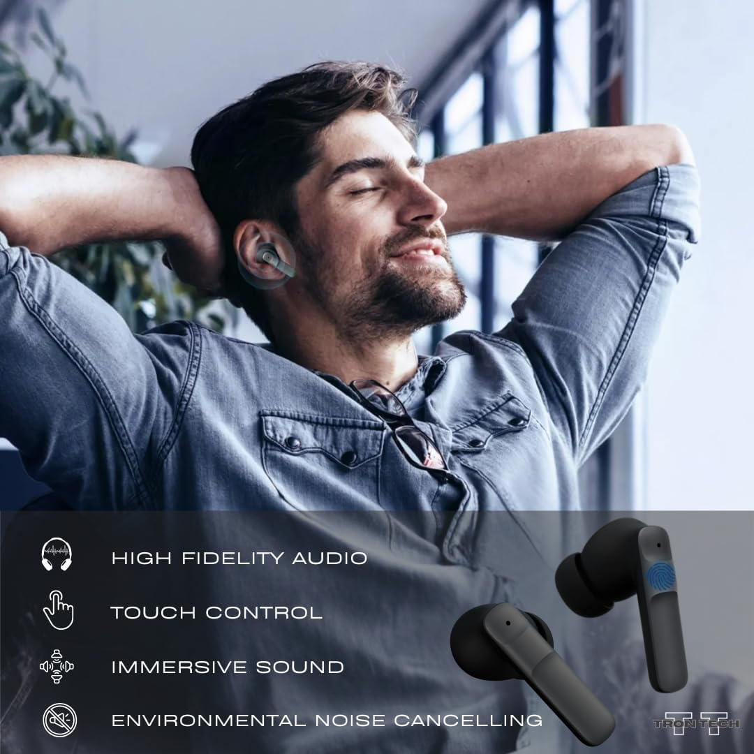 TRON TECH T11 Noise Cancelling Bluetooth 5.3 Wireless Earbuds, Smart Touch Control, Stylish Design, Built-In Microphone, Wireless Charging Case image number 5