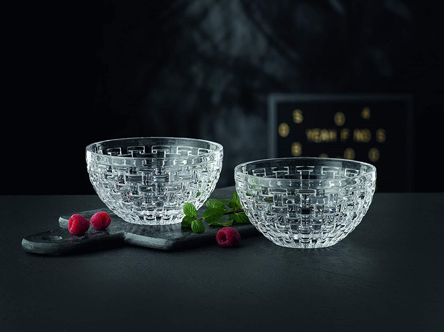 Nachtmann Bossa Nova Collection Bowl | Set of 2 Clear Crystal Glass Bowls | Basket Weave Glass Design | 6 Inch Mixing and Serving Bowl for Salad, Fruit and Snacks | Dishwasher Safe image number 2