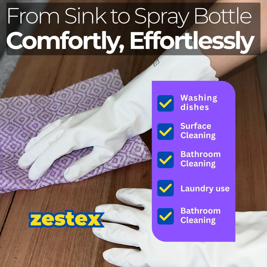 Zestex Luxe on Hands Dishwashing Gloves &ndash; 2 Pairs Reusable Kitchen Cleaning Gloves with Soft Cotton Lining, Non-Slip, Durable, and Extra Comfortable for Sensitive Skin image number 3