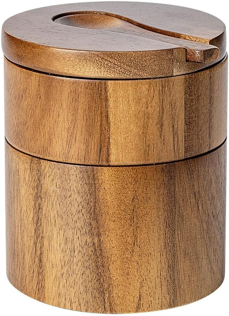Wooden Salt Cellar,Salt Cellar with Spoon and Magnetic Swivel Lid,Kitchen Seasoning Bottle,Salt Box Storage Seasoning Jar,Salt Container Holder,For Seasoning Storage image number 4