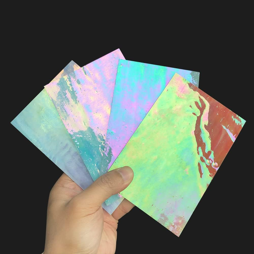 LITMIND 12 Sheets Iridescent Glass Stained Glass Sheets, 4X6 Inch Glass Mosaic Tiles for Crafts, Cathedral Art Glass Pack, Assorted Colors (Iridized Opaque & Translucent Textures) image number 5