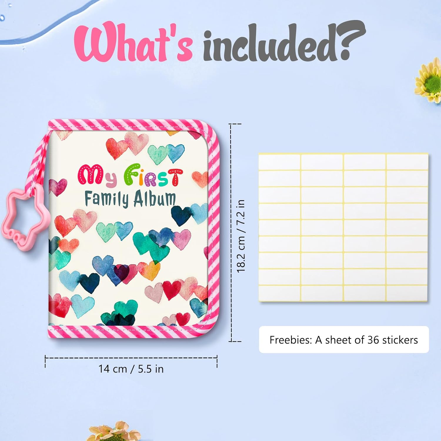 Fintie Baby Photo Album 4X6 Inch, 18 Photos My First Family Album Book with Soft Cloth Cover & Hook for Newborn/Toddlers/Kids/Baby Shower Memory Birthday Gifts, Raining Hearts