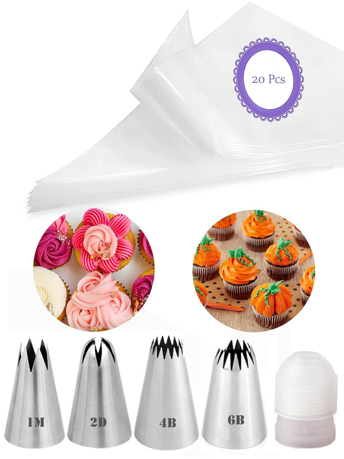 Large Piping Bags and Tips,Eclairs Churros Macaron Meringues Drop Flower Piping Tips with Bags 12 Inch for Cake Cupcake Cookie Decorating,25 Pcs
