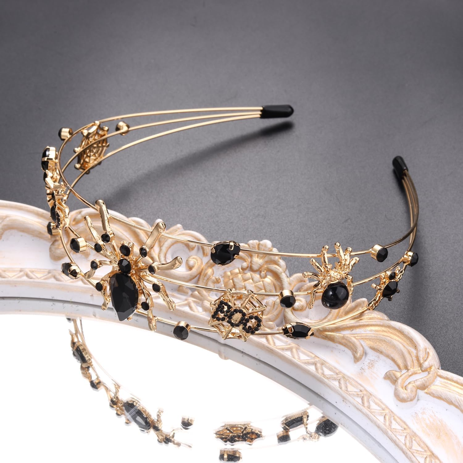 HEIDKRUEGER Halloween Headband for Women Crystal Spider Hairband Wide Alloy Gold Halloween Hair Hoop Accessories image number 5