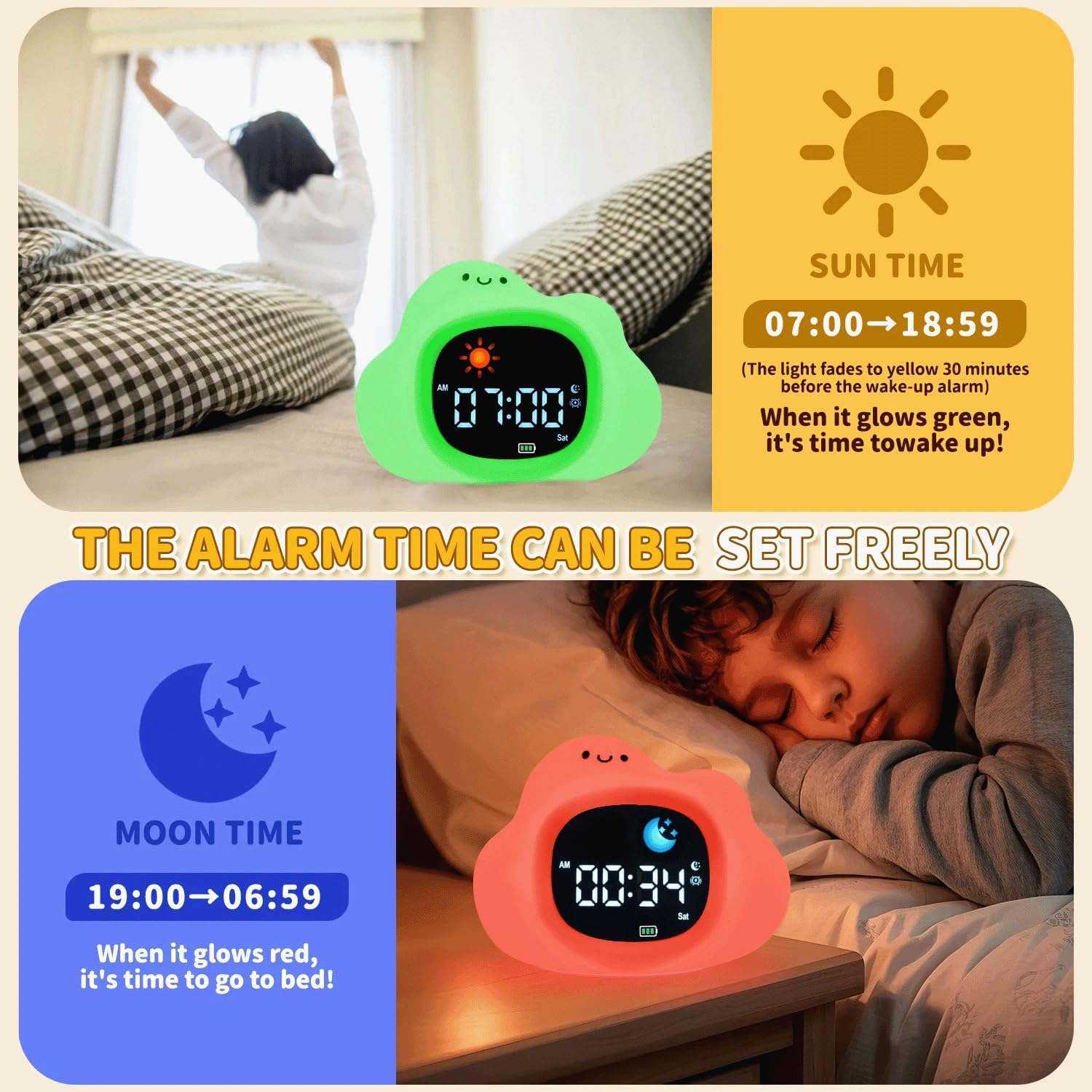 Digital Sunrise Alarm Clock with White Noise Machine &ndash; Night Light with Wake-Up & Sleep Alarm &ndash; 9 Colour Mood Sleep Trainer, 6 Soothing Sounds, Adjustable 6 Brightness & Volume Levels image number 4