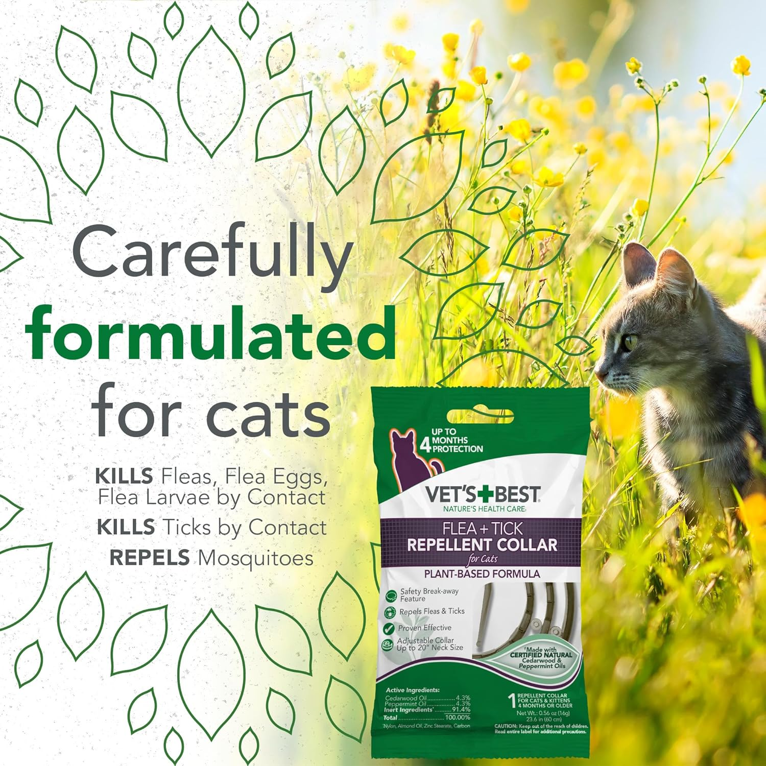 Vet'S Best Natural Flea and Tick Spray for Cats and Home &ndash; Plant-Based Pest Control with Certified Essential Oils &ndash; Safe Indoor Flea Treatment for Cat Households &ndash; 96 Oz Refill Bottle &ndash; Made in USA