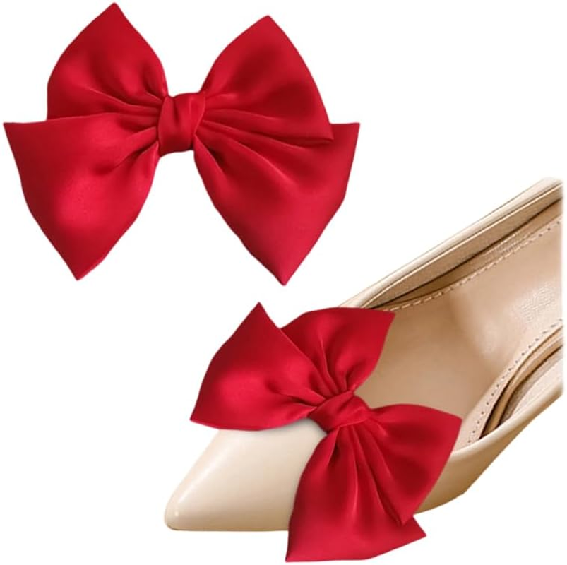 Satin Bow Solid Color Shoe Clips Elegant Wedding Party Shoes Decoration Bag Clothing Hair Accessories 2 Pcs image number 2
