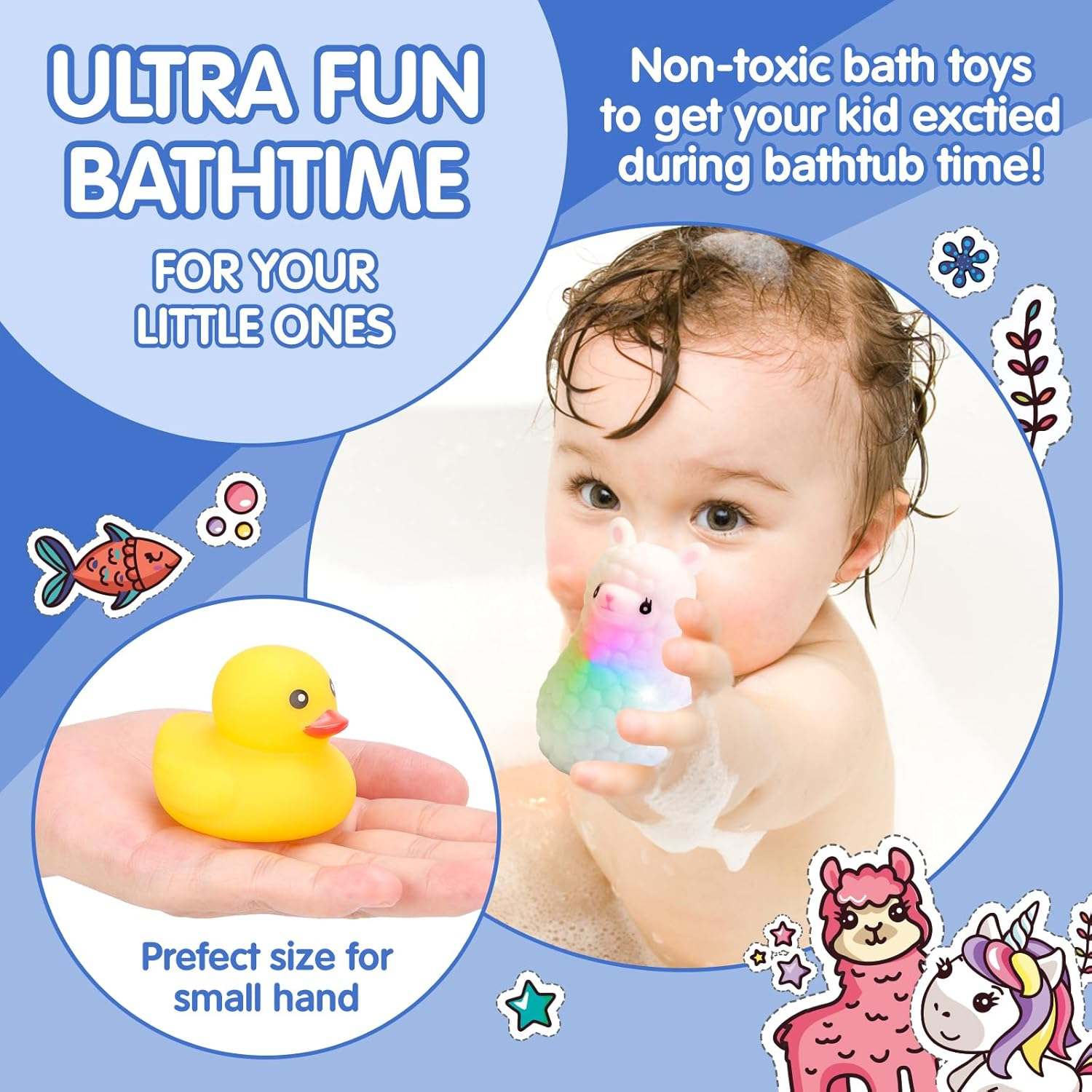 REMOKING 8Pcs Light up Bath Toys for Toddlers,Baby Flashing Colourful LED Bathtub Unicorn Mermaid Toy,Bathtime Floating Shower Set for Infant Kid Boys Girls,Pool Party Birthday Gifts for 6 Months+