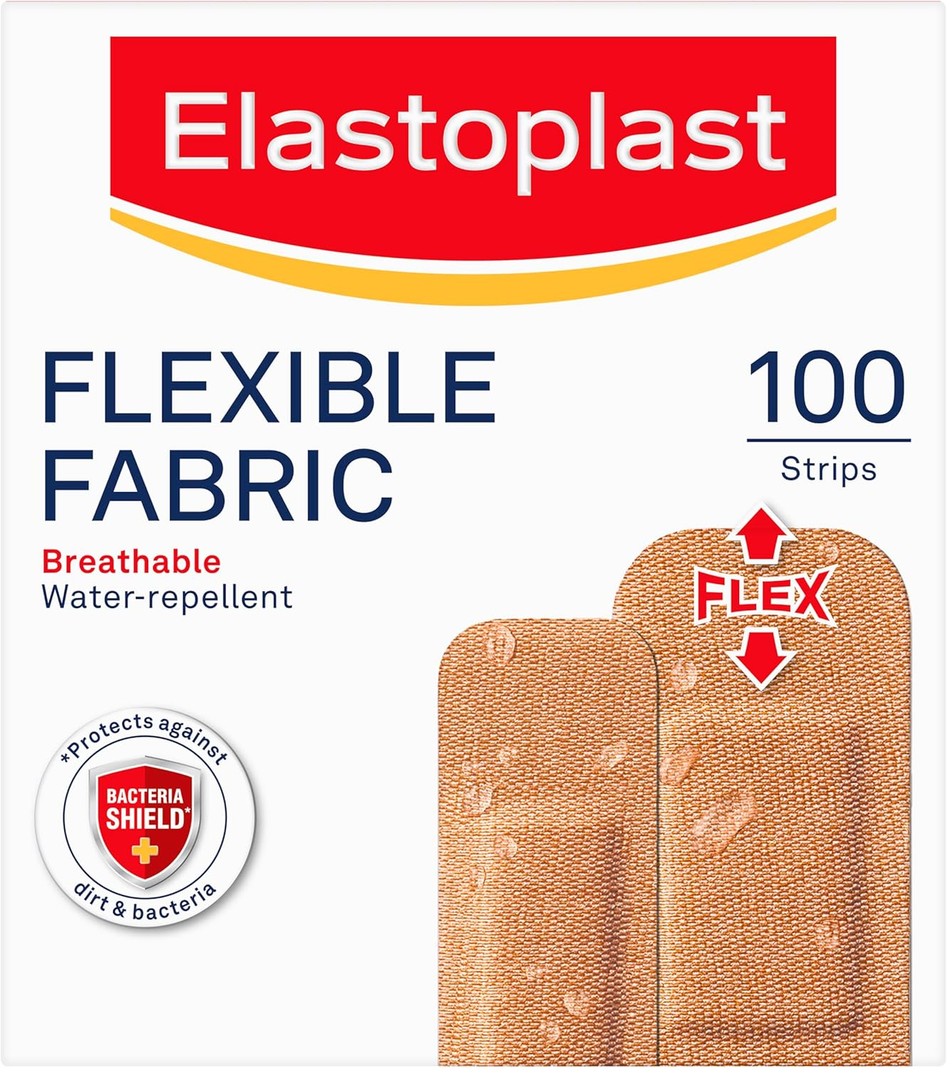 Elastoplast Flexible Fabric Plasters - Assorted Sizes (100 Pack) | Breathable & Water-Repellent Material | Protects Wounds from Dirt & Germs | Stretchy Adhesive Fabric Bandages | Ideal for Joints image number 3