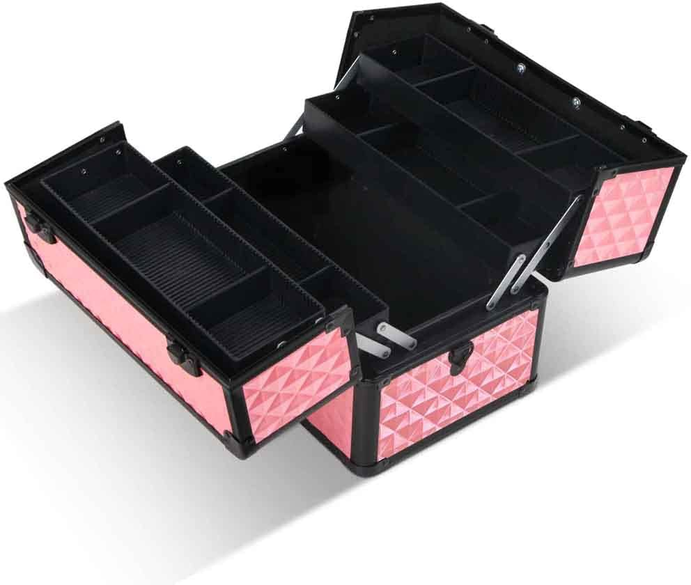 Portable Cosmetic Beauty Makeup Case Diamond Pink Travel Organizer Makeup Bag image number 1