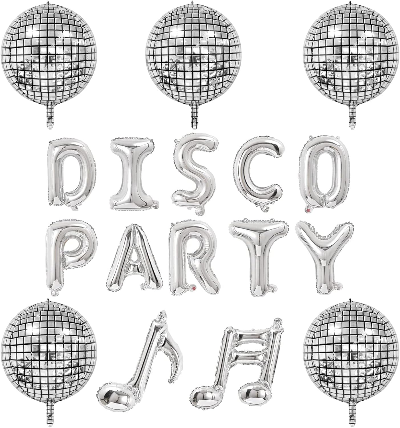 17-Piece Silver Disco Balloon Kit &ndash; 22-Inch Mirror Foil Balloons with Banner for Disco Dance Parties, Birthdays & Weddings image number 5
