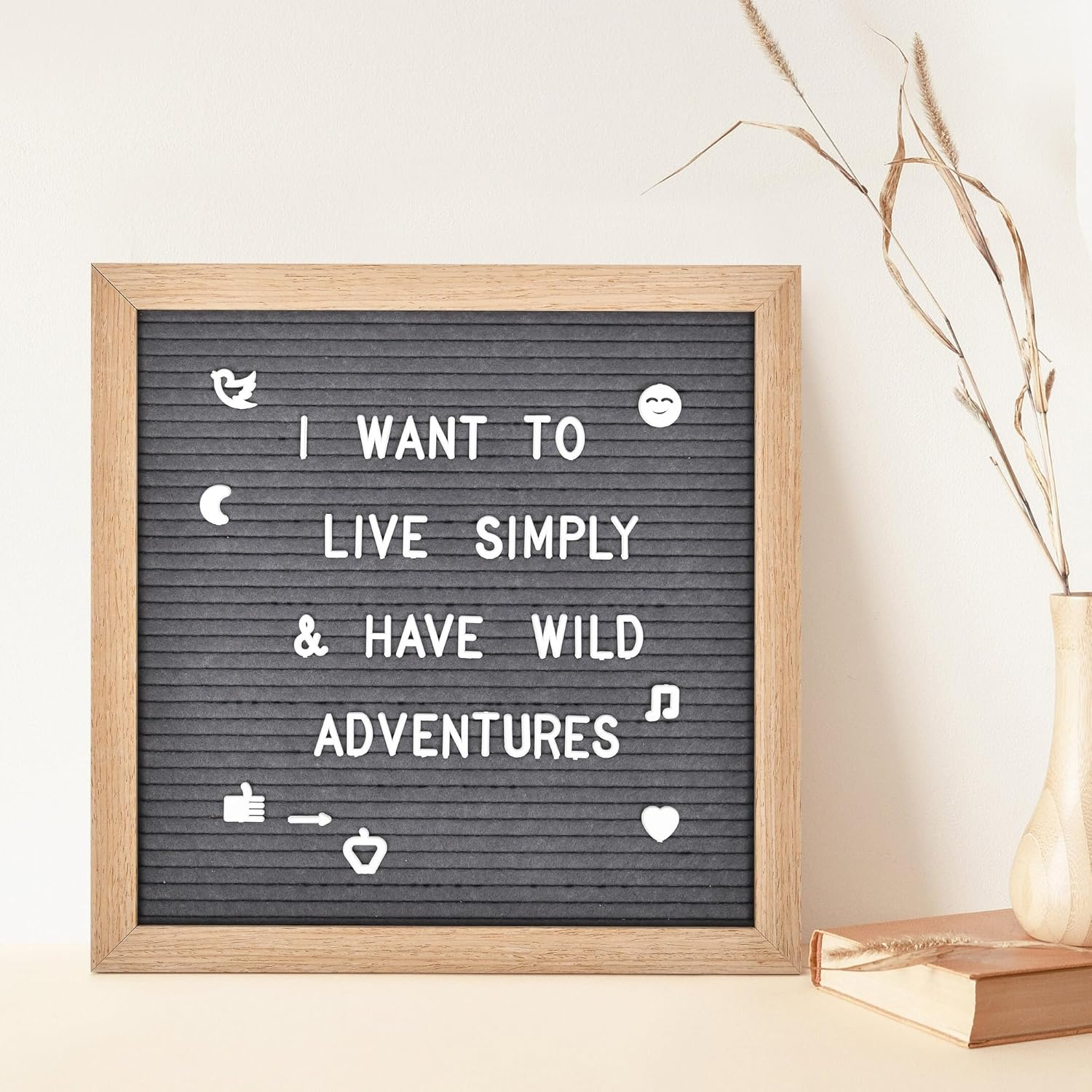 Veskaoty Felt Letter Board with 460 Letters, Numbers & Symbols - 12 X 12 Inch Changeable Message Board with Wooden Frame Wall Mount Hook, (Gray Board & Wood Frame), (PL-GW-12B) - Beige image number 2