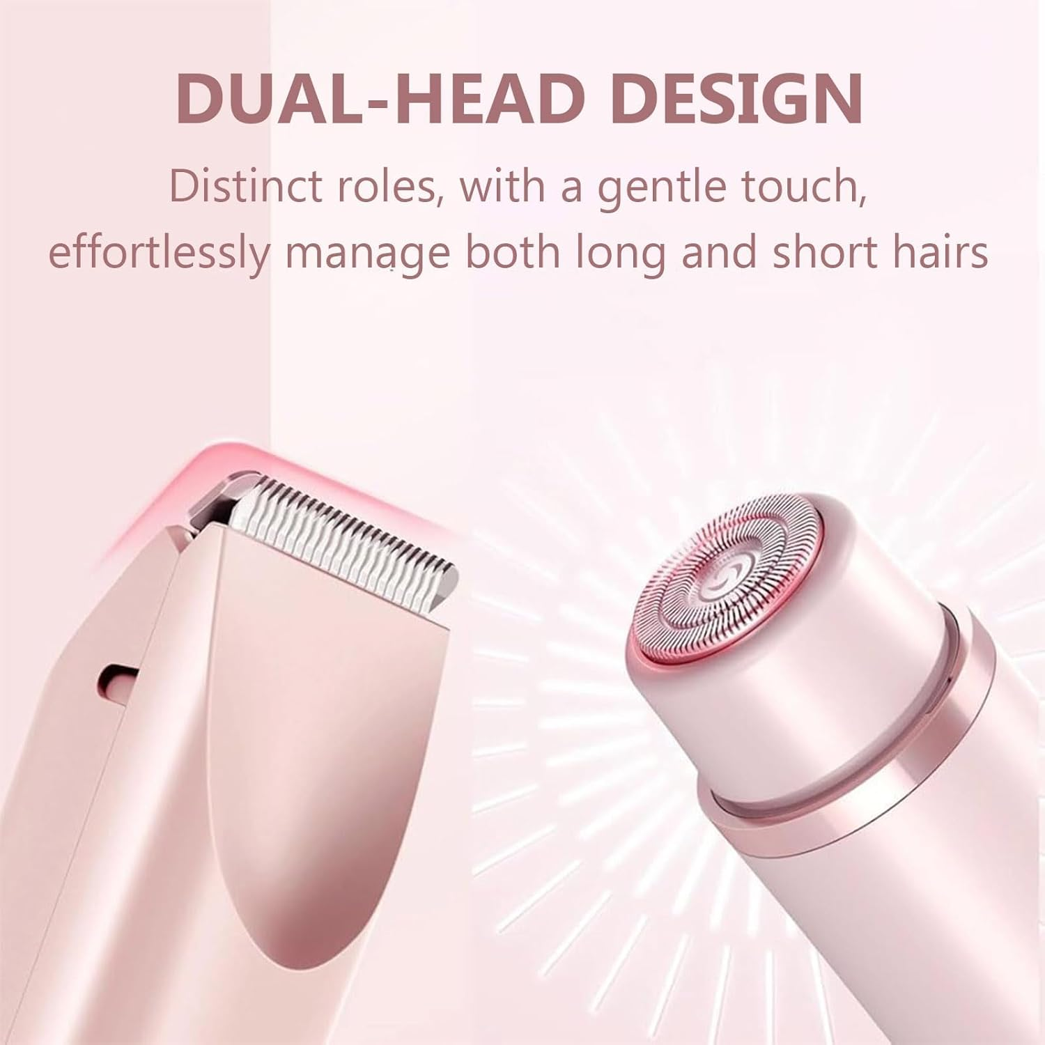 Quokkachic Shaver for Women 2 in 1 Electric Lady Shaver,Rechargeable Double Headed Hair Remover,Ipx7 Waterproof Wet & Dry Electric Razors,For Bikini Underarms Legs Arms Body Face (Pink) image number 2