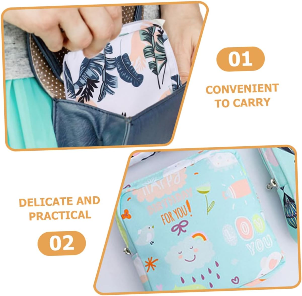 BUTIFULSIC 4Pcs Sanitary Napkin Storage Bag Coin Purse Handbag Aunt Towel Container Practical Period Bag Sanitary Napkin Bag Sanitary Bags for Feminine Products Washable Leaves image number 2