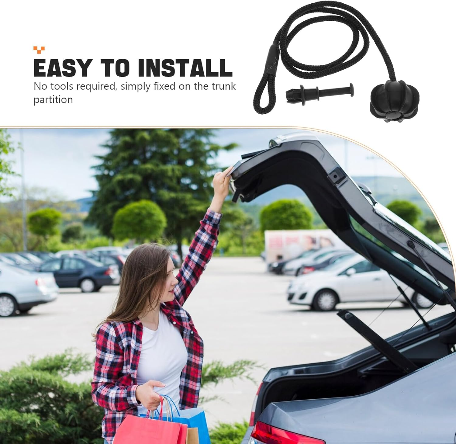 HANABASS 2 Sets Adjustable Car Parcel Shelf String with Hooks Trunk Partition Lanyard for Secure Storage Black Bungee Cords for Car Boot Space-Saving Design with Clips for Versatile Rear image number 2