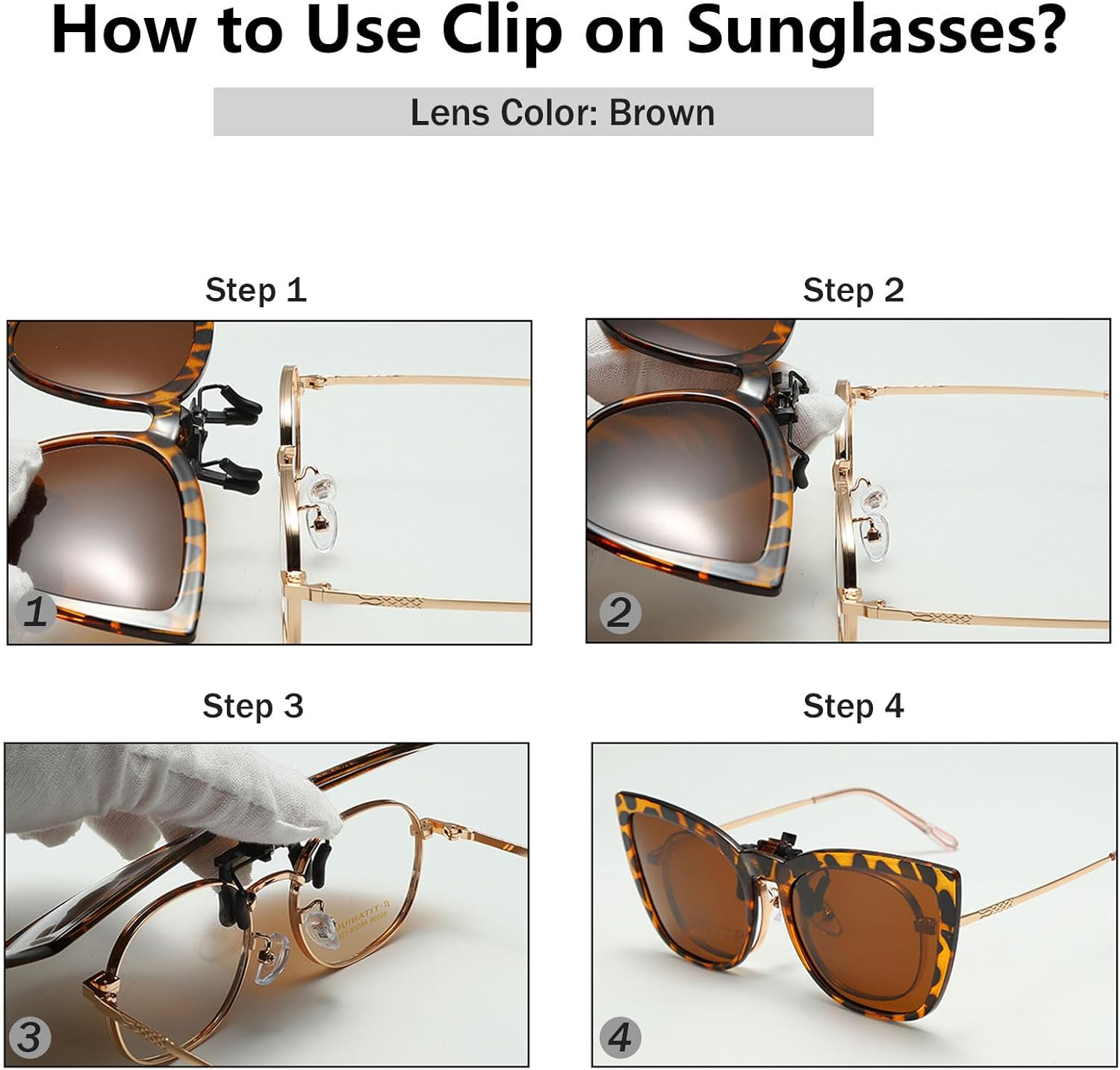 Long Keeper Polarized Clip on Sunglasses over  Women Men with UV Protection Clip on Cat Eyeglasses - Black Leopard Gradient Grey image number 4