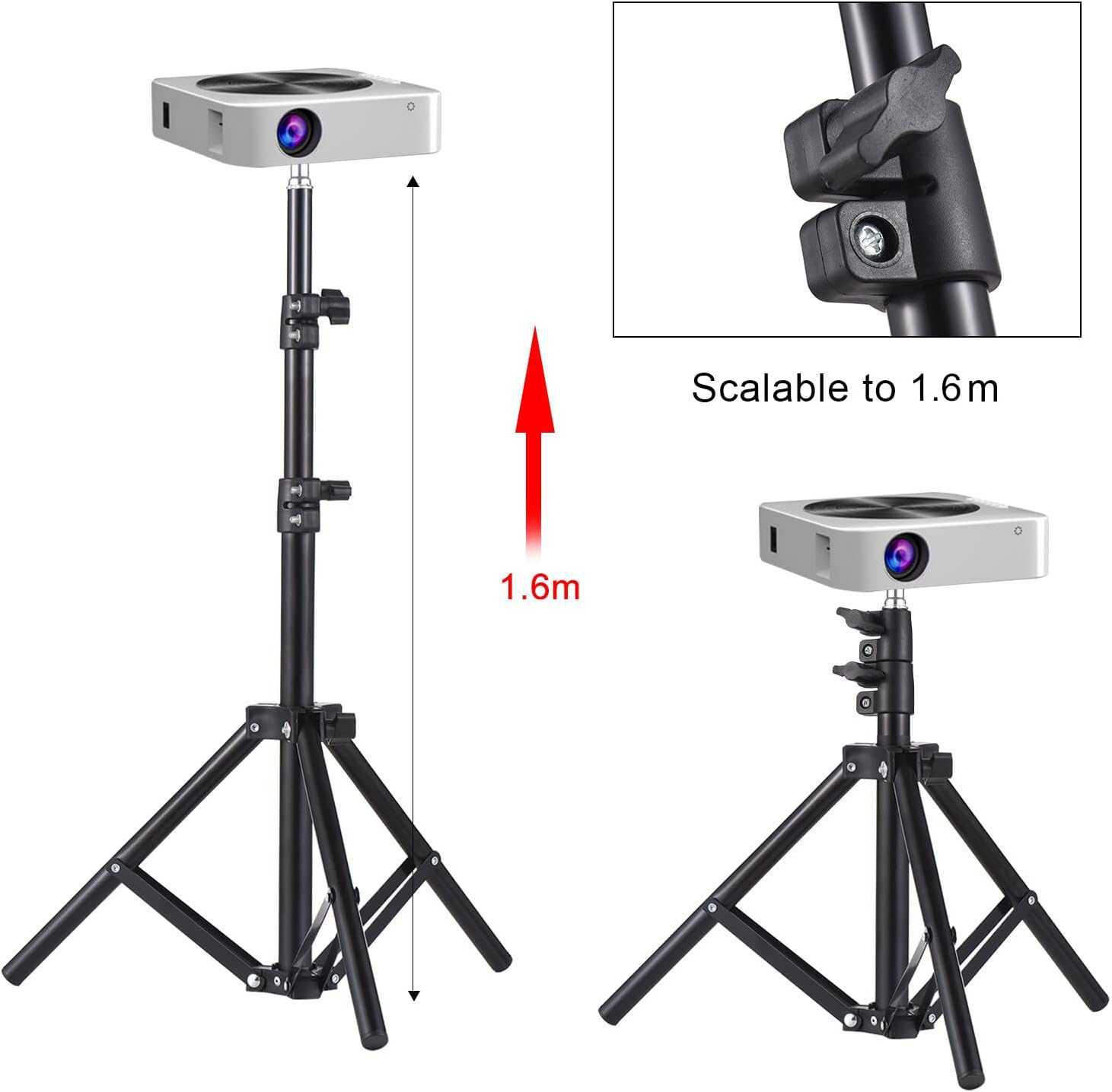 Universal Projector Tripod Stand Stretchable Projector Bracket Aluminum Alloy Portable Holder 1/4'' Interface Adjustable Height for Projector image number 3