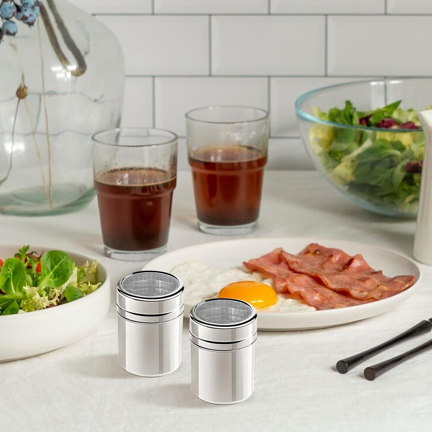 2Pcs Chocolate Shaker,Chocolate Powder Shaker Stainless Steel Coffee Icing Sugar Shaker Duster Flour Sifter with Lid Cocoa Spice Powder Shaker Flour Shakers for Kitchen Cappuccino Coffee Latte image number 4