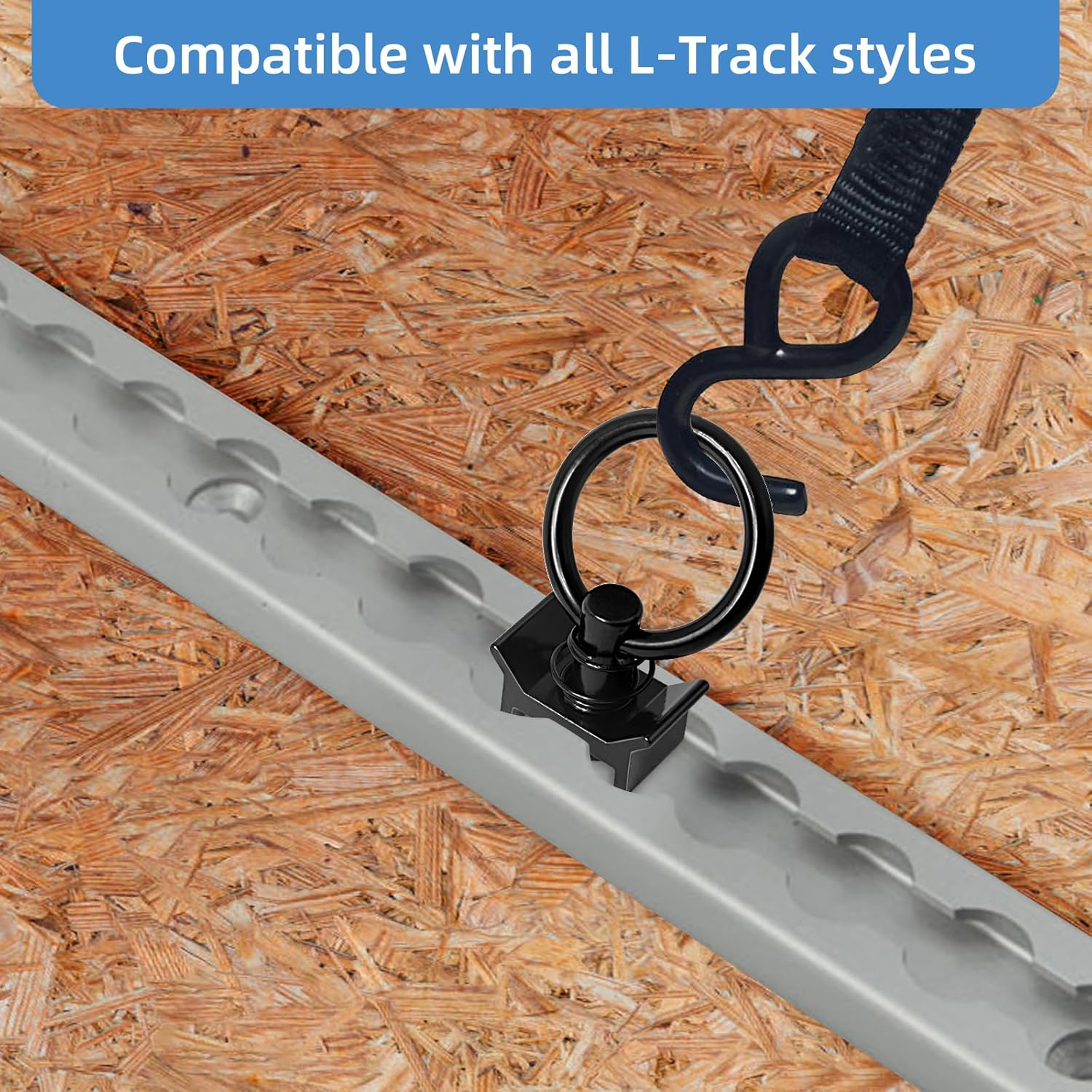 L Track Single Stud Fitting 4,000LB Capacity with round Ring Aluminum Keeper Cargo Control, Pack of 12, Black image number 2