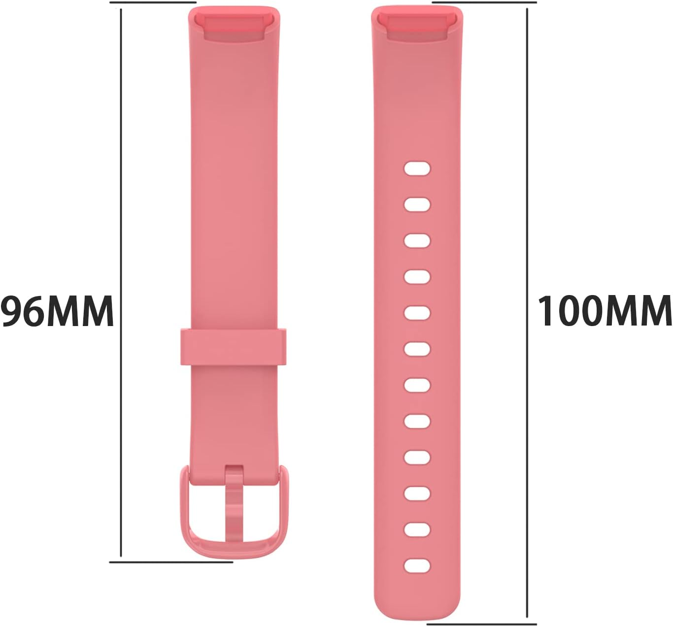 [2 Pack] Haotop Adjustable Silicone Sport Replacement Wristbands Straps Compatible with Fitbit Luxe - Black+Rose Red image number 5