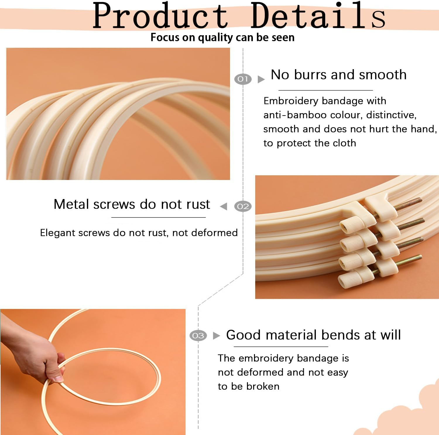 6 Pcs Creative Embroidery Bandage Frame,3.6-10.7 Inch Gradient Size Plastic Embroidery Frame,Cross Stitch,Handmade Diy,Fabric Decoration Sewing Tools,Beginner Professional Embroidery Equipment image number 1