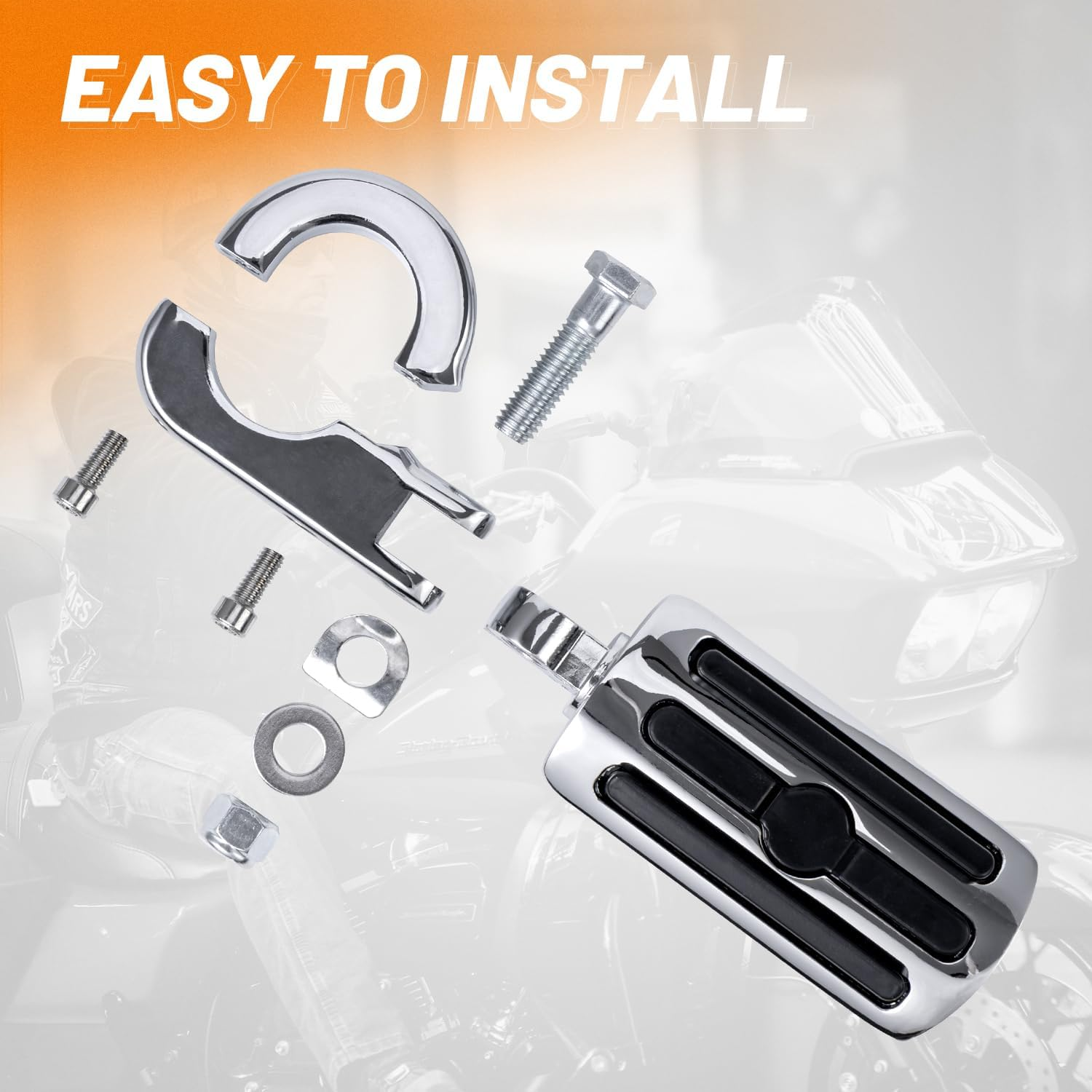 1-1/4" Motorcycle Foot Pegs for 1.25" Engine Guard Highway Pegs for Crash Bars Foot Pedal Bracket Clamp Compatible with Harley Touring Electra Road Glide Road King Street Glide Sportster 883 - 1" To 1/4" U-Clamp + Foot Pegs Chrome image number 2