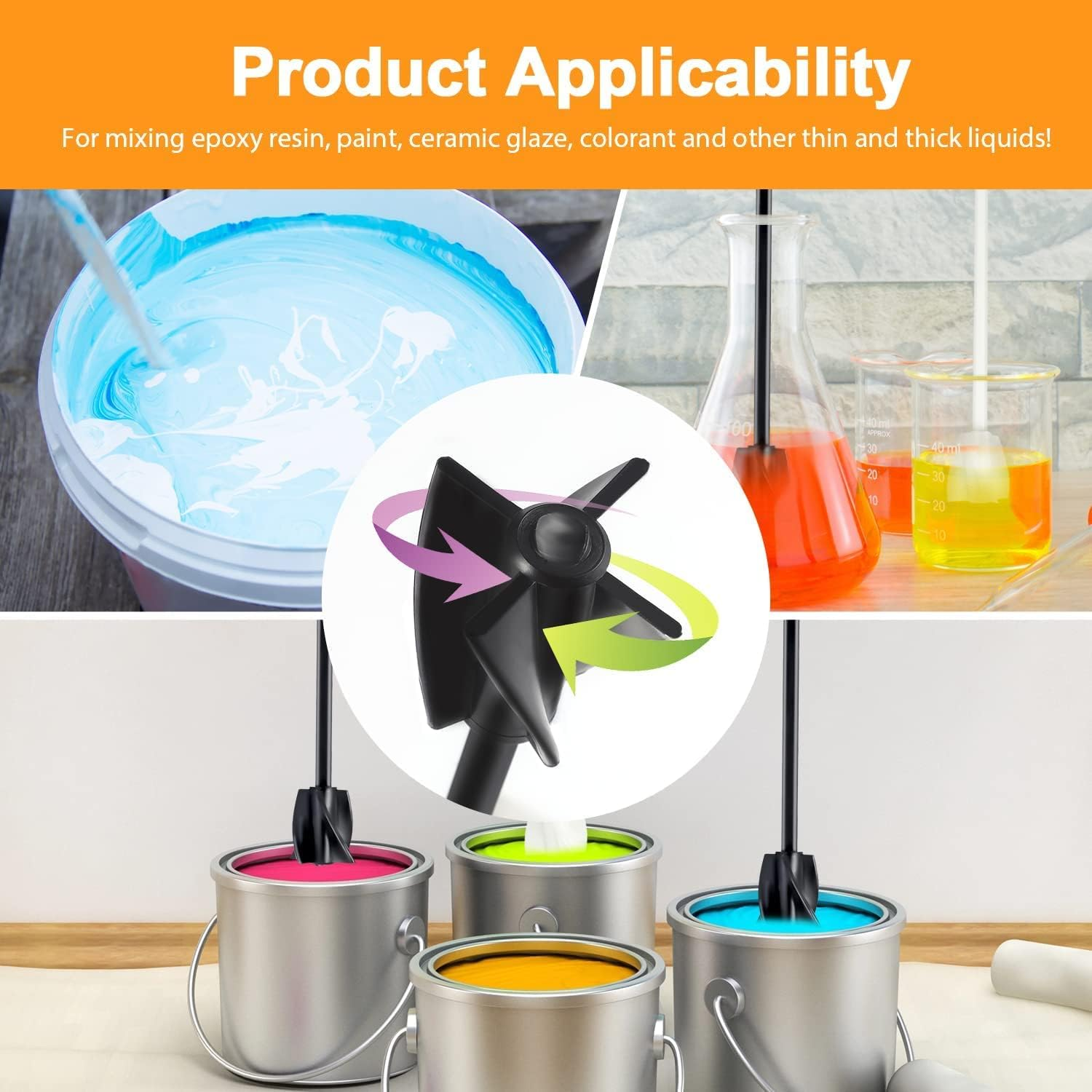 4Pcs Resin Mixer Paddles,Epoxy Mixer Attachment for Drill,1/4" Drill Reusable Plastic Paint Mixer Paddle Mixer Drill Attachment Mixing Tool,Reusable Paint Mixer, Paint Stirrer Drill Attachment image number 6