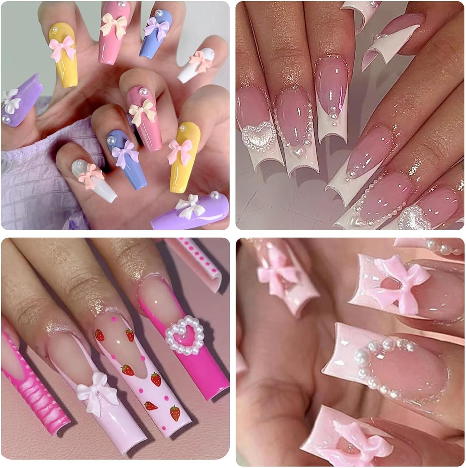 3D Assorted Pearls Cute Bear Lollipop Candy Nail Charms for Manicure Crafts Accessories Set - Colorful Flower Heart Butterfly Bow Star Nail Charms image number 6