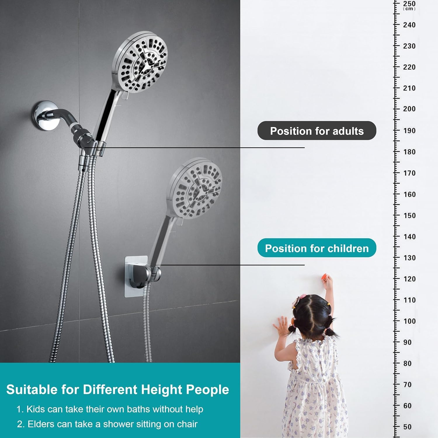 Baseau Strong Self Adhesive and Waterproof Shower Head Holder for Handheld Showerhead Adjustable No Drilling Wall Mount Bracket for RV Kids Bathroom Shower,Fix Firmly and Use Conveniently image number 3