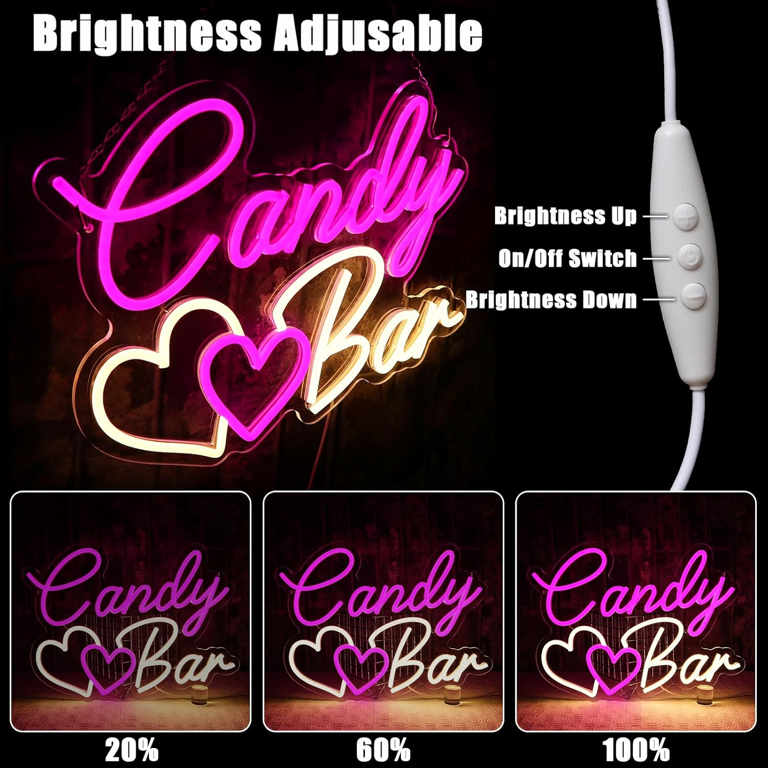 OYCGZV Candy Bar Neon Sign Candy LED Neon Sign Wall Cute Bar Neon Sign USB LED Sign for Wedding Decoration Candy Bar Table Ornament Coffee Restaurant Birthdays Other Events image number 4