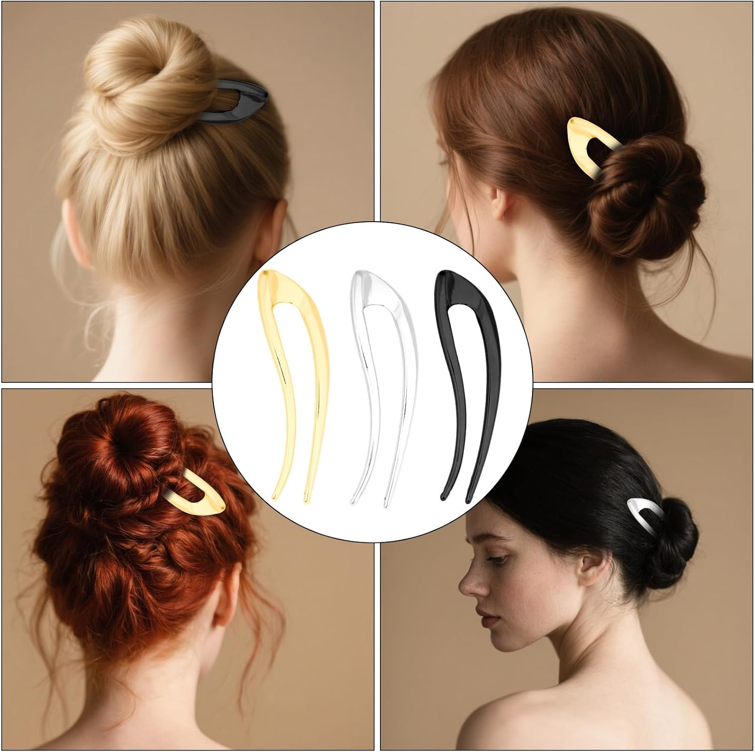 Srotmirw Alloy Hair Pins, Pack of 3 U-Shaped French Pin in Hair Accessories for Women and Girls in Daily Clothing image number 3