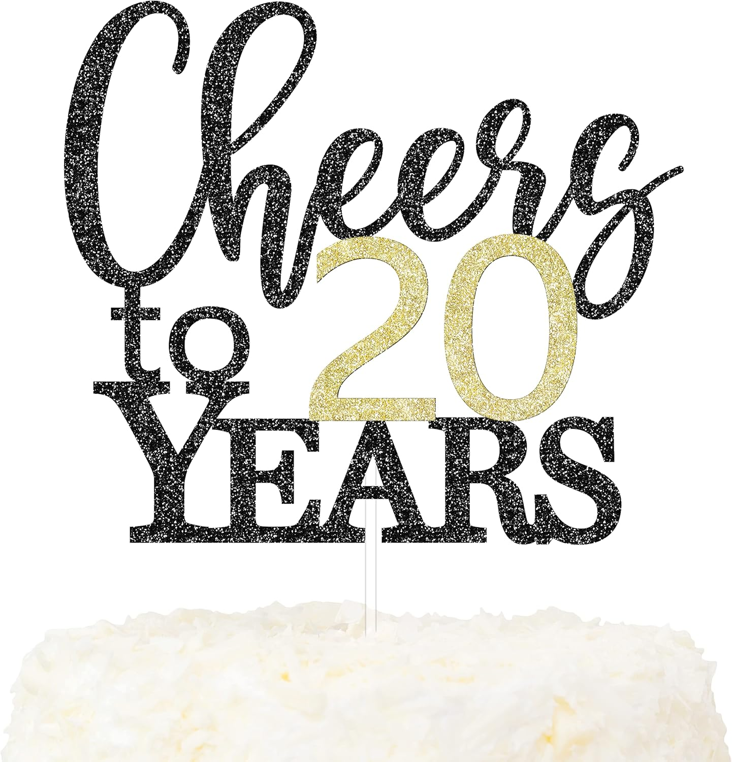 LOVENJOY Cheers to 90 Years Cake Topper for Happy 90Th Birthday Anniversary Cake Decorations, Dual-Side Black and Gold Glitter image number 1
