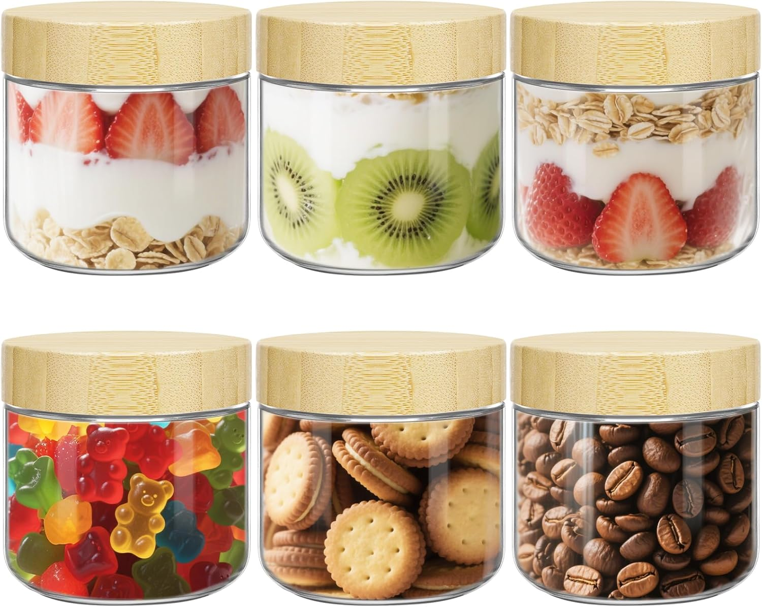 UHAPEER 6 Pack 10Oz Glass Containers with Bamboo Lids: Stackable & Leak-Proof Glass Overnight Oats Jars for Hot/Cold Foods, Travel Meals Prep & Plan, Pantry Storage (Dishwasher & Microwave Safe) image number 3