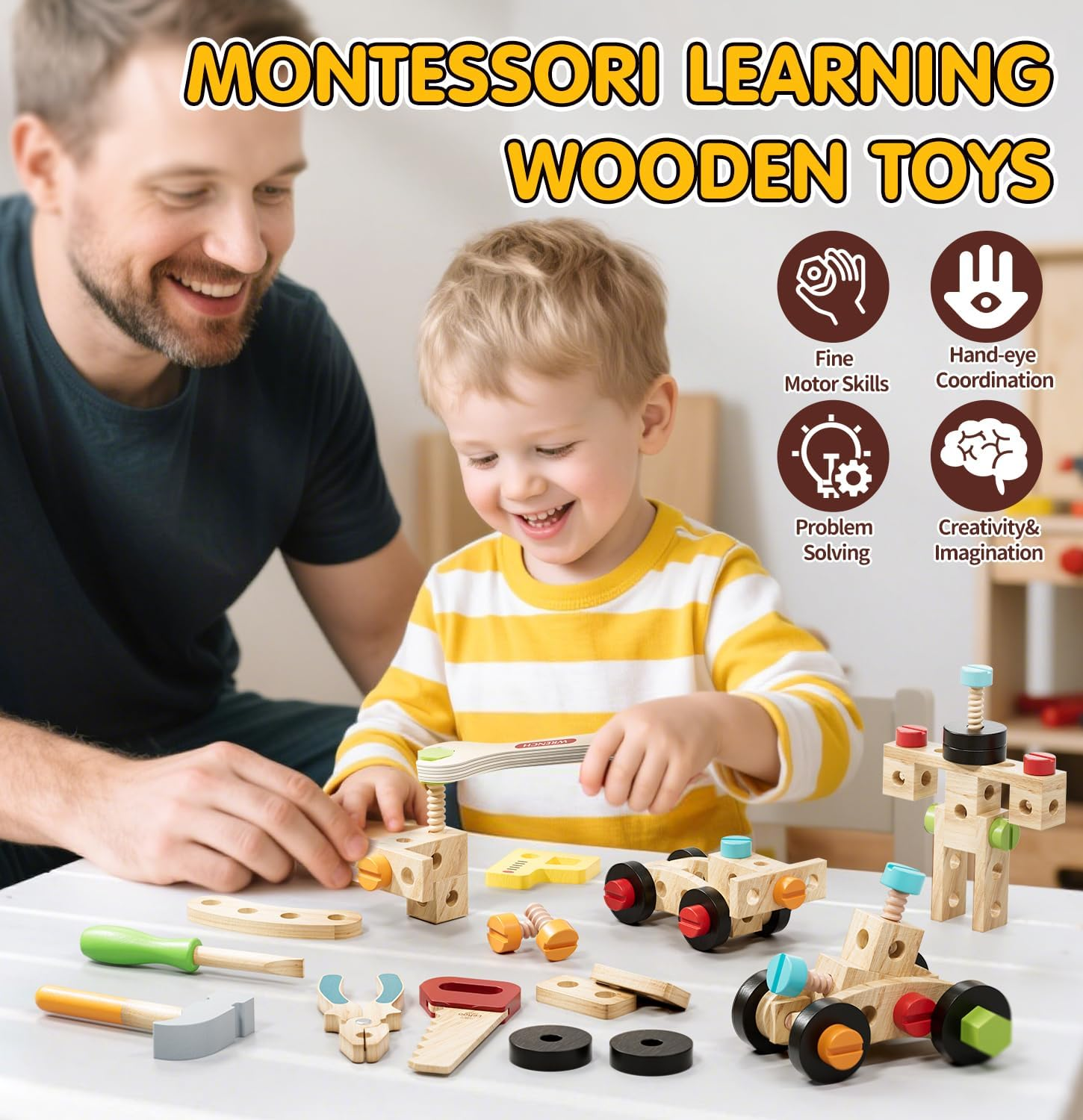 Lehoo Castle Toys for 2 Year Old, Kids Tool Set, Montessori Toys for Toddlers, Wooden Toys Educational STEM Construction Toys Building Toy Set for Boys and Girls image number 4