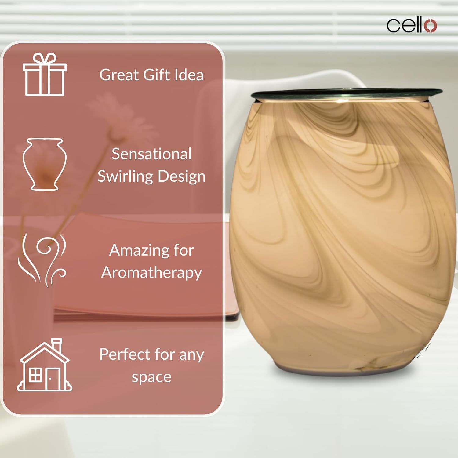 Cello Galaxy Swirl Art Glass Electric Melt Burner - Wax Melt, Electric Diffuser and Oil Burner. New Home Gifts, Home Decor, Room Decor, Bedroom Accessories and Office Accessories. image number 3