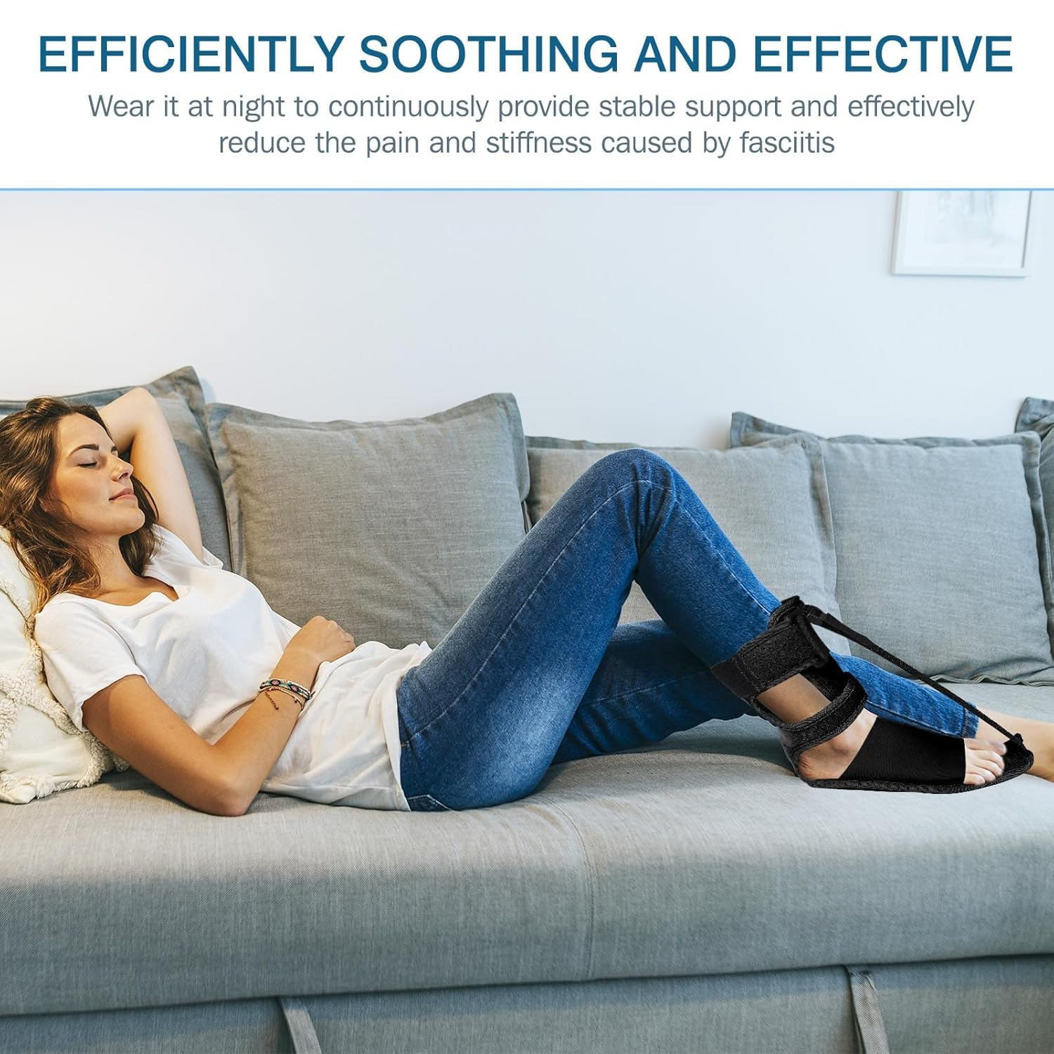 Plantar Fasciitis Night Splint Sock, for Plantar Fasciitis Relief, Soft & Comfortable Foot Brace for Achilles Tendonitis Heal Spur Foot-Drop Flat-Arch for Women and Men - Blue image number 3