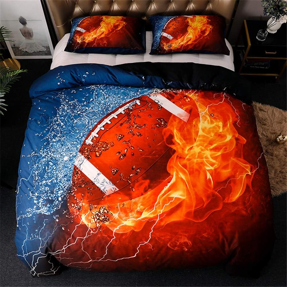 Mozeo 3D Basketball Fire Bedding Duvet Cover Set 3 Piece (1 Duvet Cover+2 Pillowcase) for Teen Boys Sports Microfiber Bedding Quilt (Double Basketball Fire)
