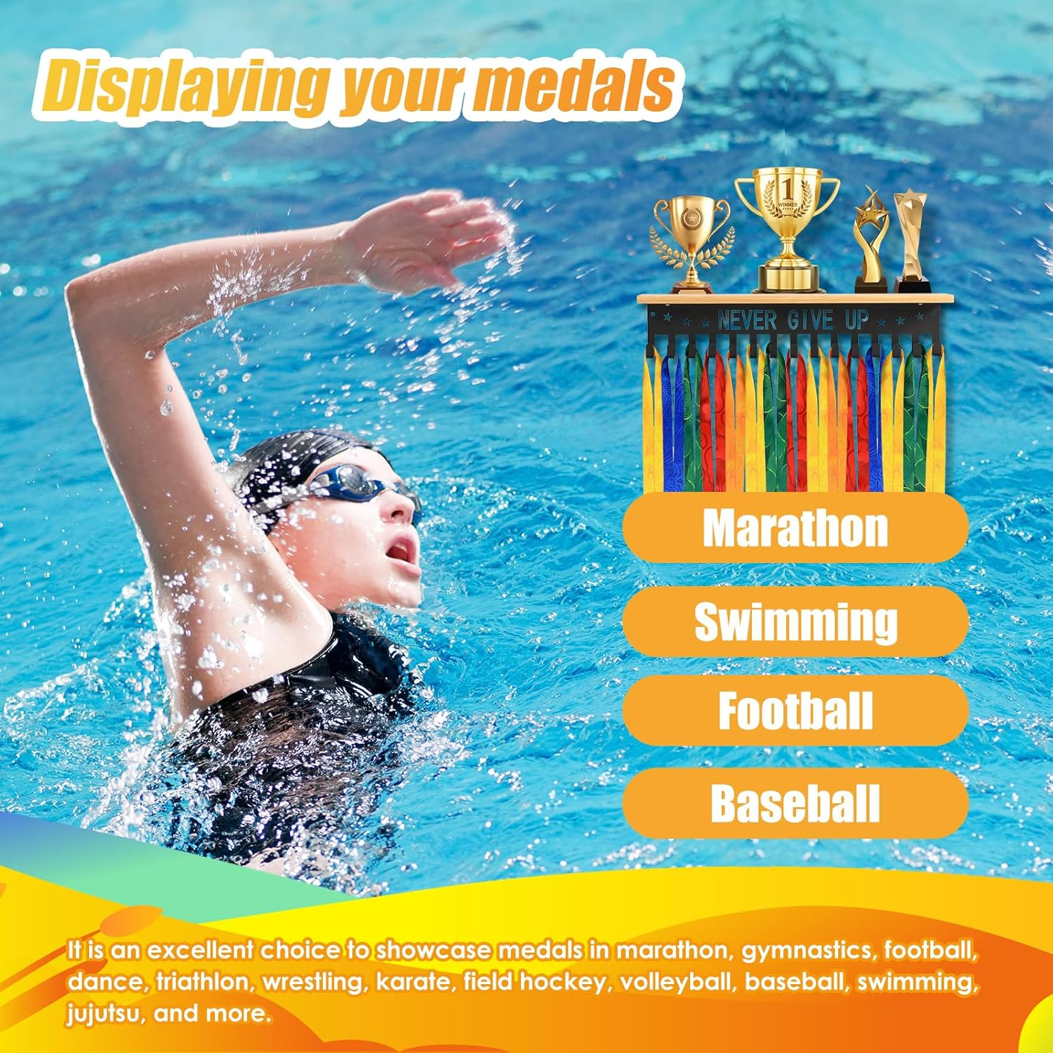 Medal Holder Display,Trophy Rack,Medal Display,Medal Rack,Trophy Display Shelf,Race Medal Display,Gymnastics Medal Holder for Gymnastics Volleyball Swim Race image number 1